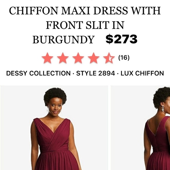 Sleeveless Draped Chiffon Maxi Dress Front Slit STYLE‎ 2894 Dessy Collection NEW - Picture 5 of 15